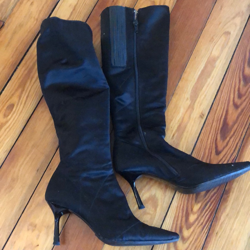 Dkny Black Tall Silk Boots Size 6